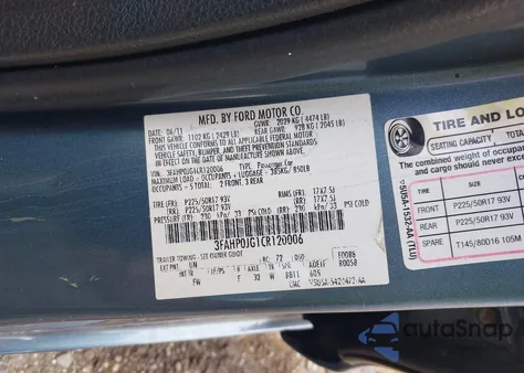 2012 Ford Fusion Sel z USA, uszkodzony, nr VIN 3FAHP0JG1CR120006